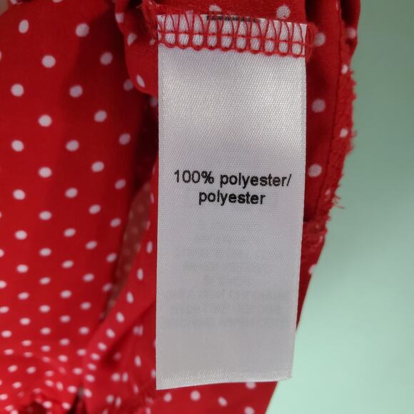 Maurices Womens Red Polka Dot Ruffle Short Sleeve V-Neck Tie Blouse Size Large - Picture 4 of 5